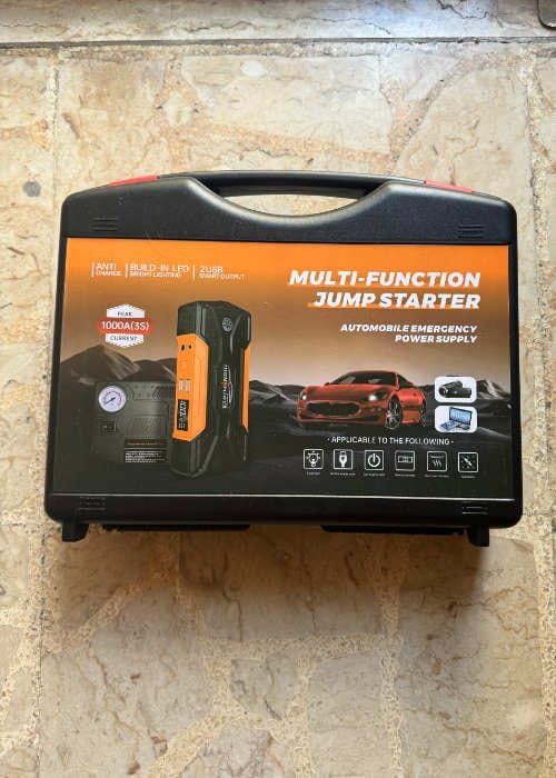 Multi-function jump starter case for auto emergencies—ideal for learning the difference between jump starter and battery charger.