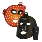 led face mask malta: Silicone LED face mask, lit LED inner side and black gold-patterned outer side with handheld LCD control