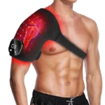 red light therapy pad malta: Red light therapy pad worn over the shoulder, strapped across the chest, with digital controller