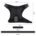 Pad laid flat with sizes: 46cm top, 43cm bottom, 31cm high, 30cm short strap and 90cm long strap
