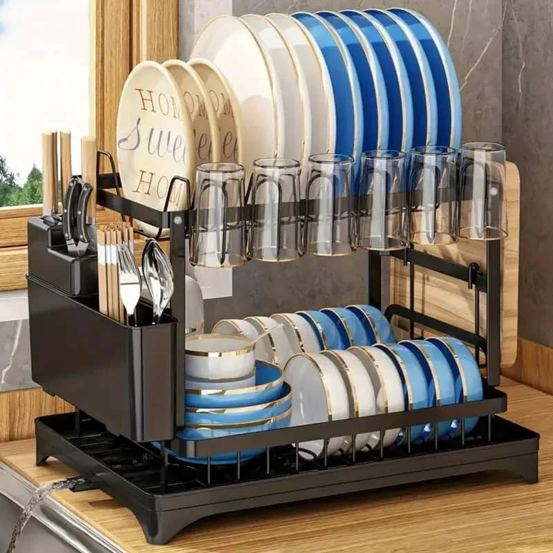2 Tier Stainless Steel Dish Rack Malta with Drainboard, main view