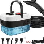 handheld steam cleaner malta: Handheld steam cleaner with clear water tank, hose and pistol-grip gun, plus nozzles, round bru
