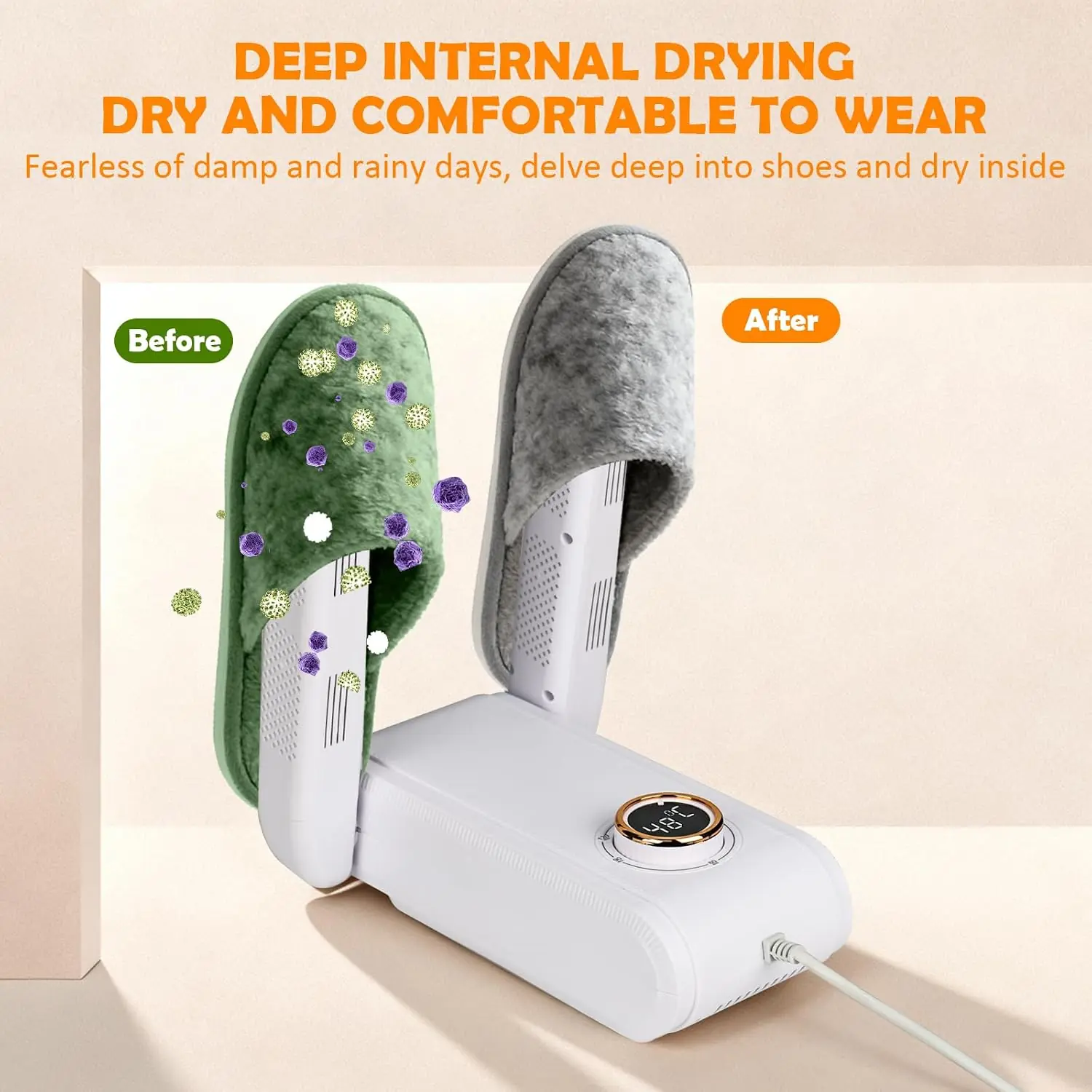 Electric UV shoe dryer working inside sports shoes