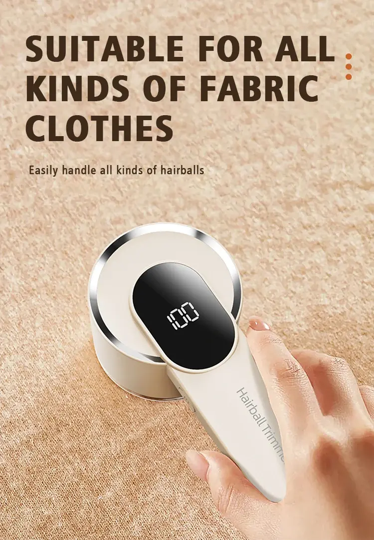 Lint remover being used on a carpet-like fabric to clear pilling