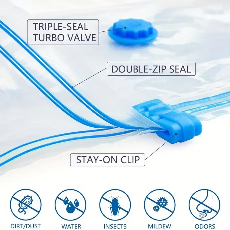 Close-up of the triple-seal turbo valve, double-zip seal and stay-on clip that keep out dust, water, insects and mildew Close-up of the triple-seal turbo valve, double-zip seal and stay-on clip that keep out dust, water, insects and mildew